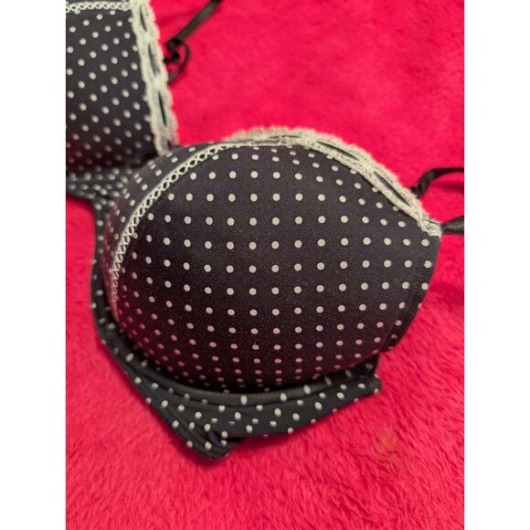 Joe Boxer 38DD Black White Polka Dot Underwire Bra Lace Trim Padded Everyday - Picture 2 of 10